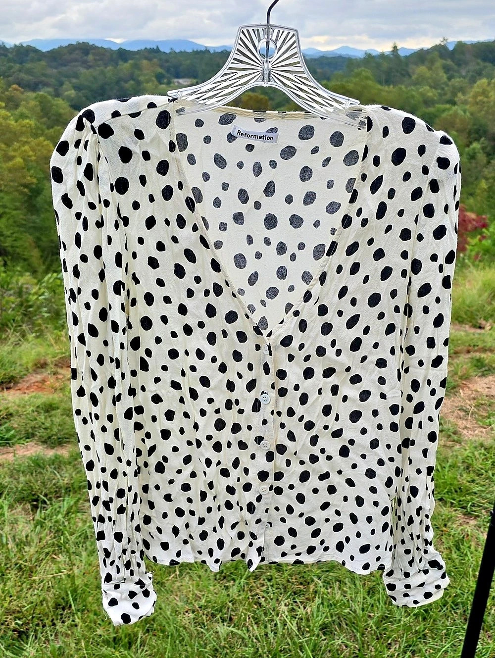 Reformation Reign Top Dalmatian Print White & Black Large,